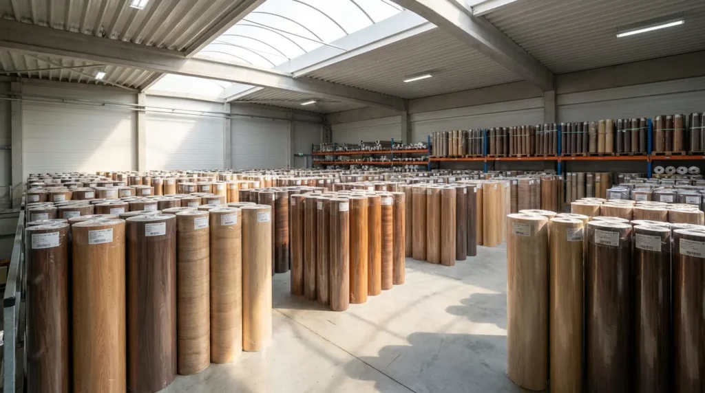 Diverse Wood PVC Film Supply inventory in warehouse