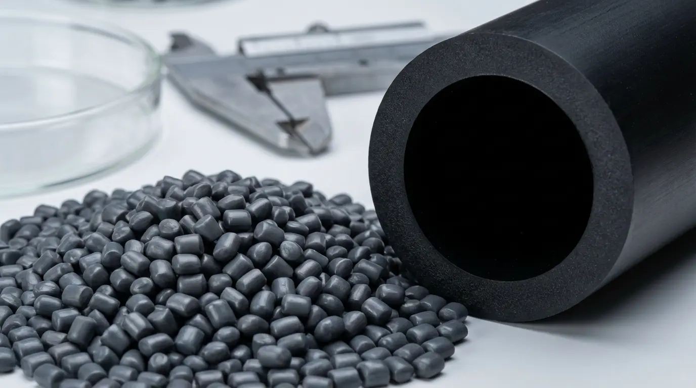 HDPE pipe resin pellets and cross-section material detail