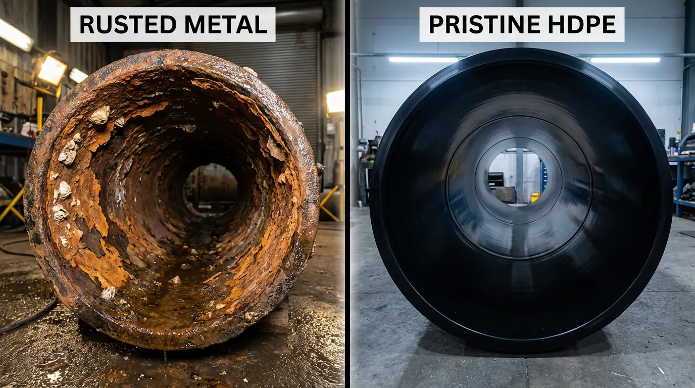 Corrosion comparison between metal pipe and HDPE water pipe