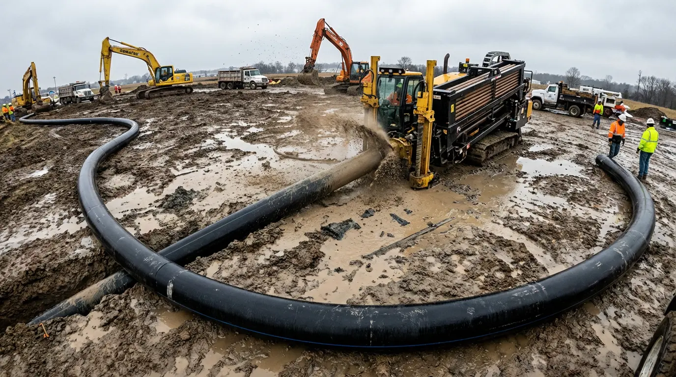 Trenchless HDD installation of HDPE pipe