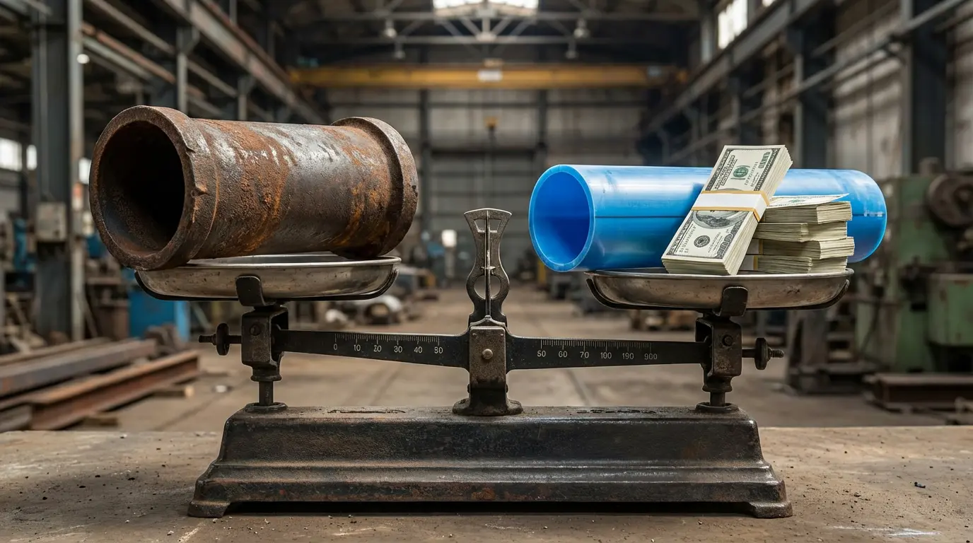 Cost comparison weight and value of HDPE vs metal pipe