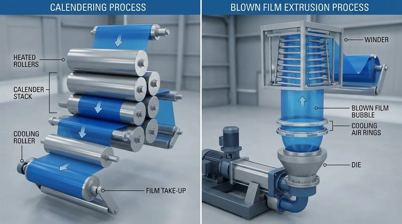Calendering vs extrusion process diagram