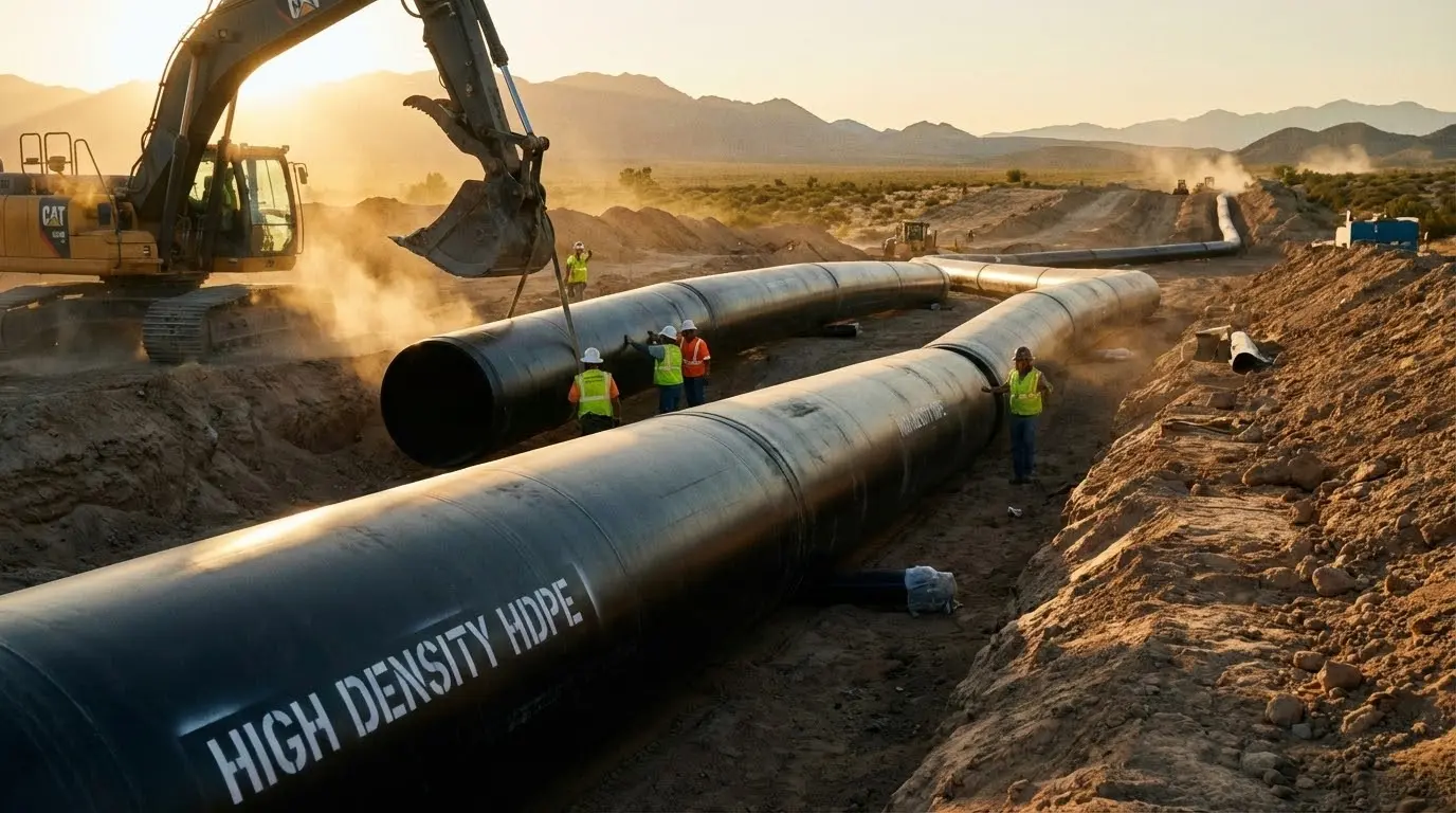 Large diameter HDPE water pipe installation site