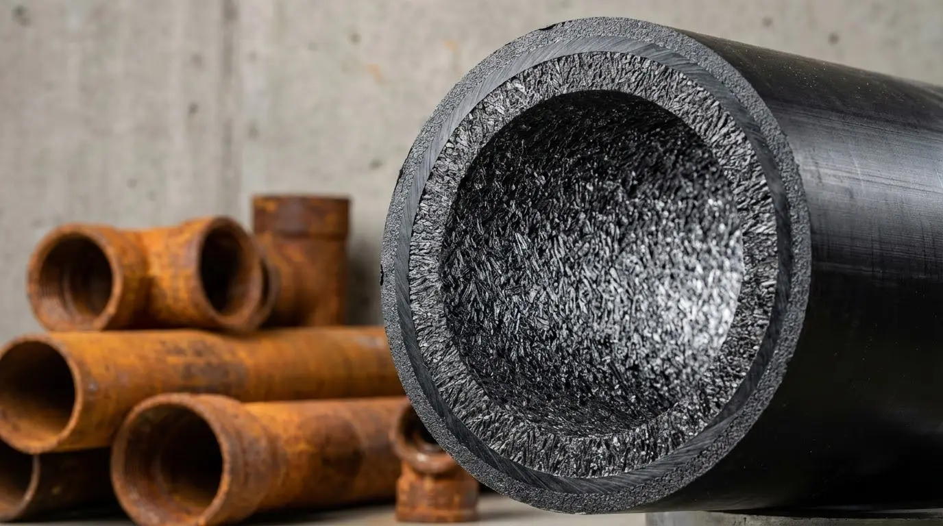 Cross-section comparison of durable HDPE pipe vs corroded metal